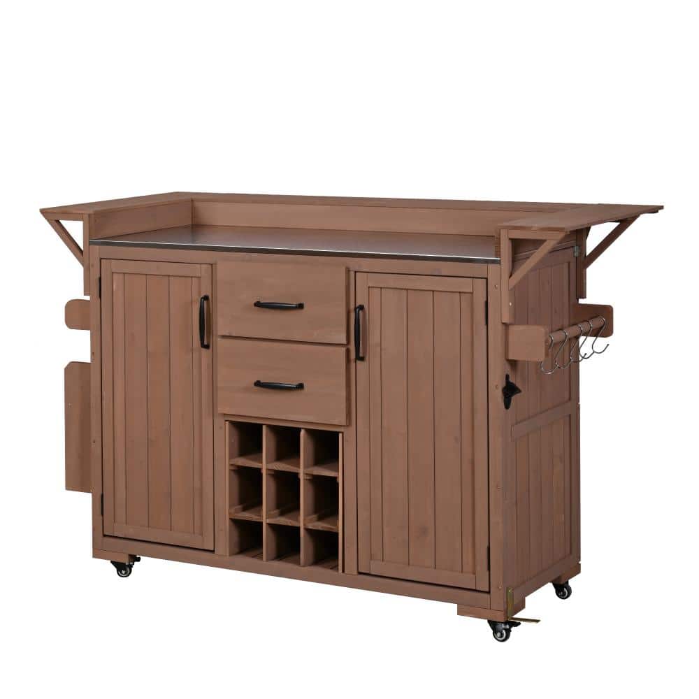 60.2 in. W Outdoor Kitchen Island, Brown Rolling Grill Cart with Stainless Steel Top price history on PriceWatchPro