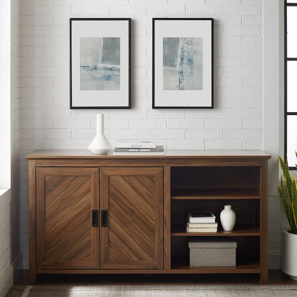 Walker Edison Furniture Company Dark Walnut Wood Sideboard with Angled Groove Doors