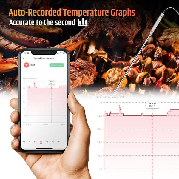 Razorri Smart Meat Digital Thermometer Wireless Timer with 4 Probes - Grill  Temperature Remotely Monitor Alarm Sensor Fresco MT04 - The Home Depot