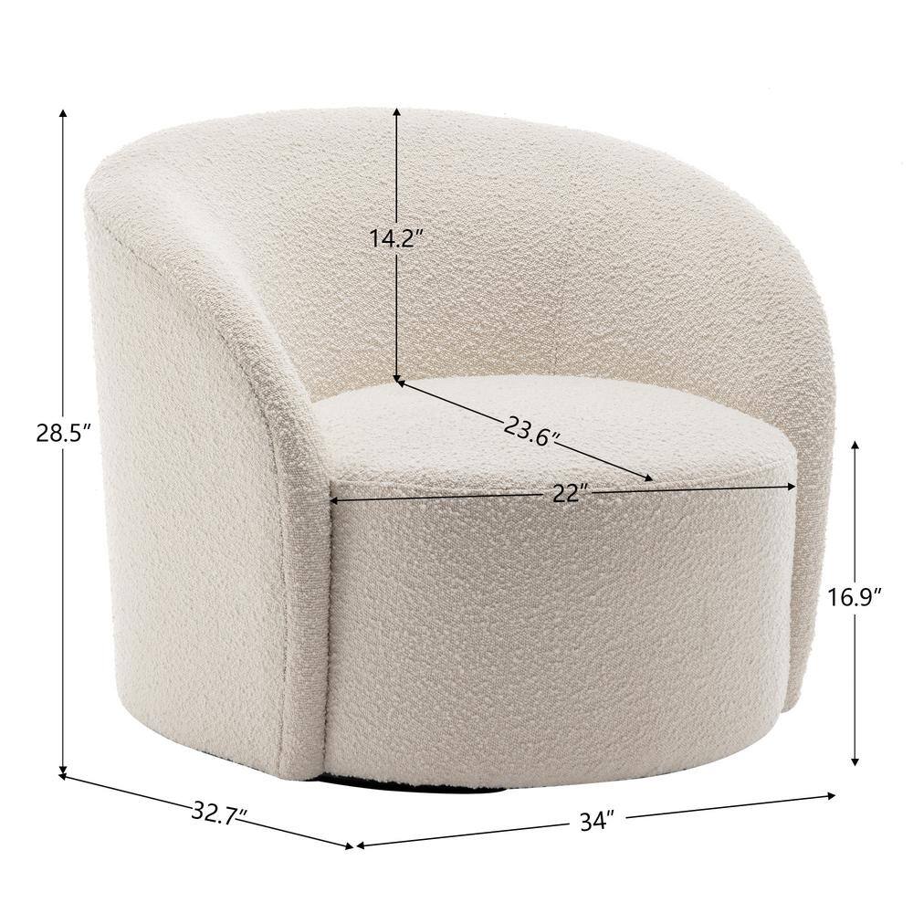 Cream Upholstered Swivel Barrel Accent Chair with Wood Frame