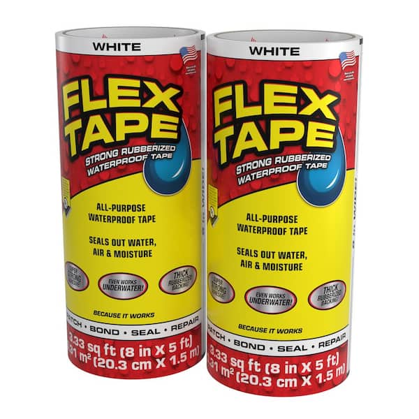 FLEX SEAL FAMILY OF PRODUCTS Flex Tape White 8 in. x 5 ft. Strong Rubberized Waterproof Tape (2-Pack)