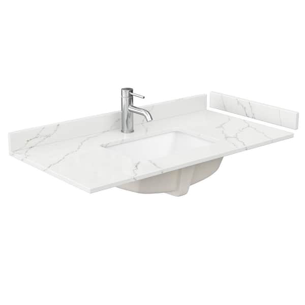 Wyndham Collection 42 in. W x 22 in. D Quartz White Rectangular Single Sink Bathroom Vanity Top in Giotto