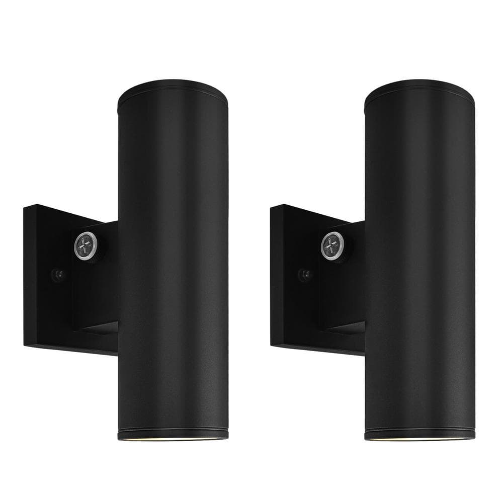 10 in. Black Dusk to Dawn Outdoor LED Cylinder Wall Sconce Light 3CCT 3000K-5000K 12/15/18-Watt ETL IP65 2-Pack price history on PriceWatchPro