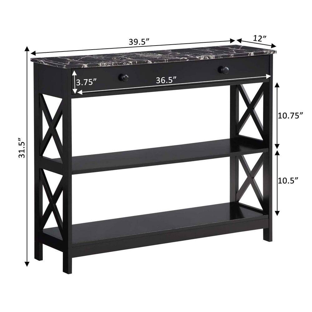Oxford Black Faux Marble Console Table with X-Pattern Storage