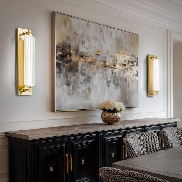 Portos 25 in. 1-Light Aged Brass Integrated LED Wall Sconce with Ribbed Glass Diffuser 4CCT