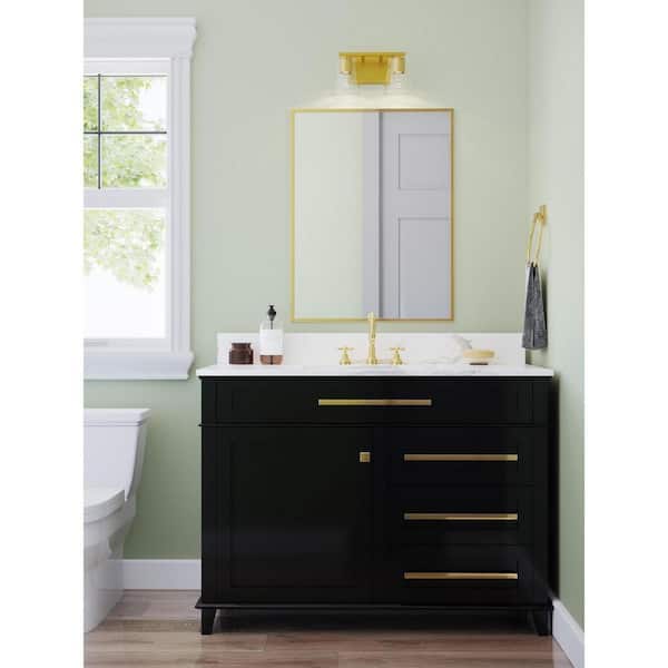 Progress Lighting Vertex Collection 12.87 in. 2-Light Brushed Gold Clear Glass Contemporary Vanity Light