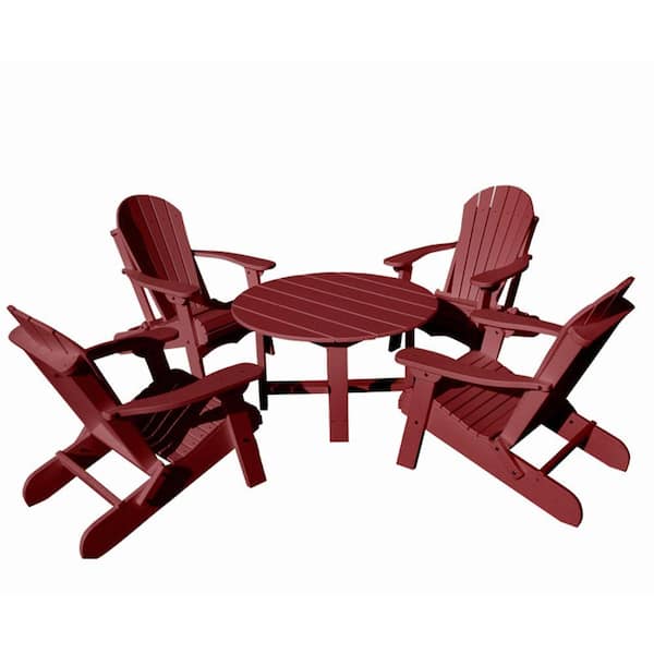 Vifah Roch Recycled Plastics 5-Piece Patio Conversation Set in Burgundy-DISCONTINUED