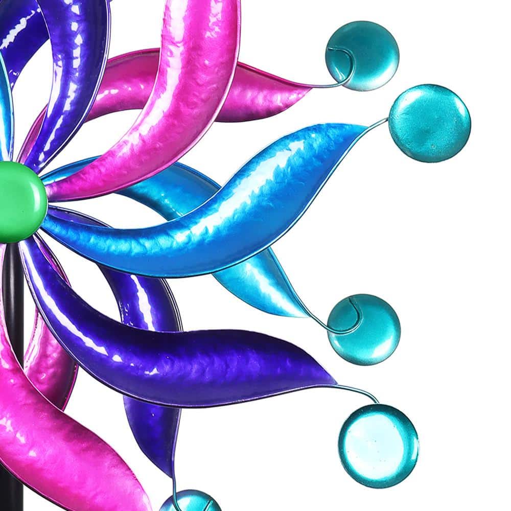 Pink and Blue Metal Double Pinwheel Spinner Garden Stake