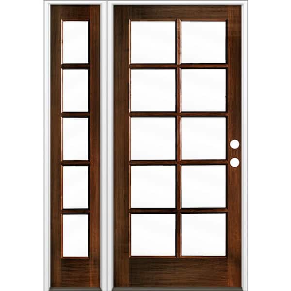 Krosswood Doors 50 in. x 80 in. French LH Full Lite Clear Glass Red Mahogany Stain Hemlock Prehung Front Door with LSL