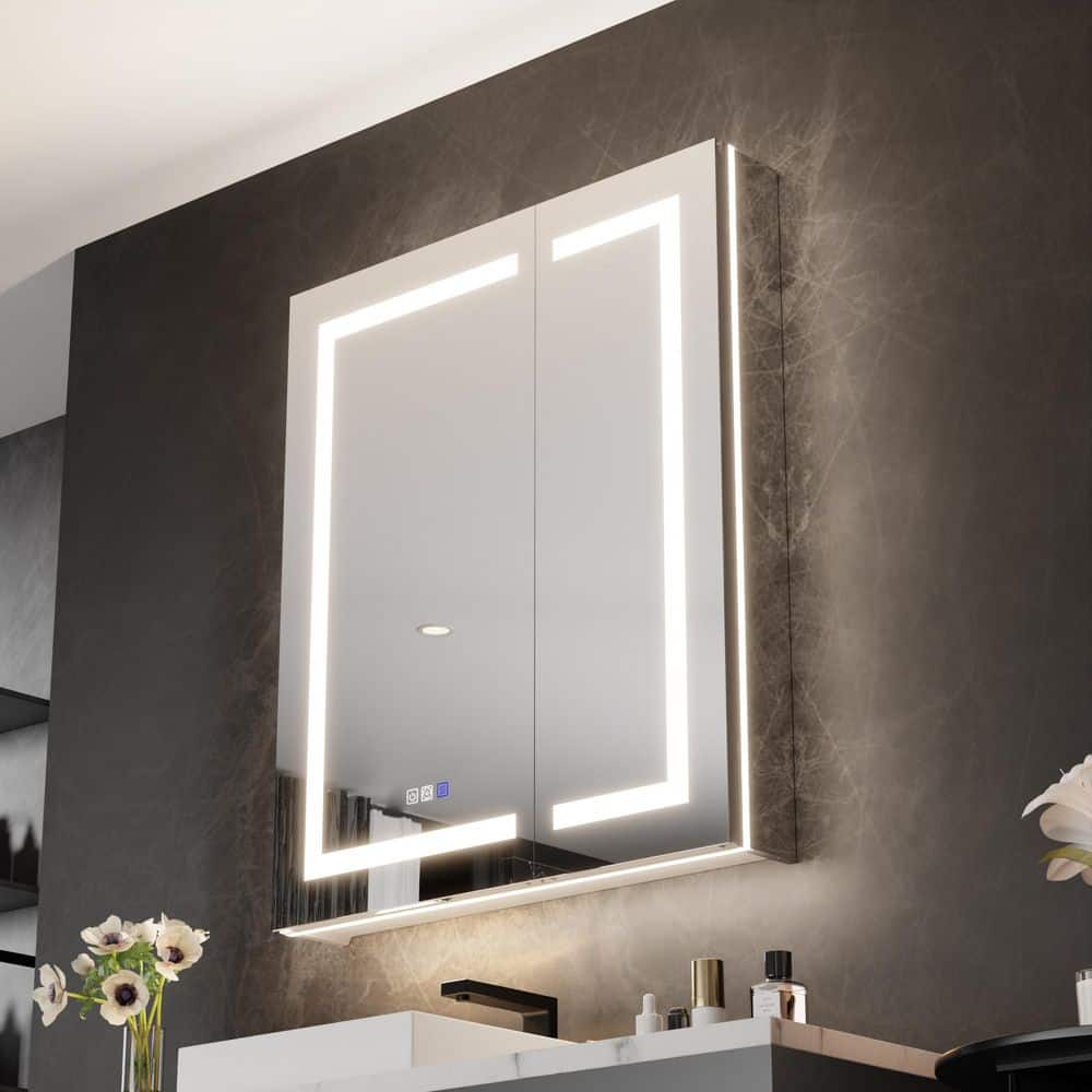 30 in. W x 36 in. H Rectangular Aluminum Recessed/Surface Mount LED Medicine Cabinet with Mirror, 10 x Magnifier, USB price history on PriceWatchPro