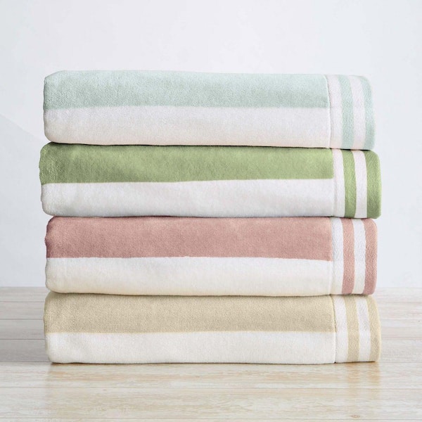 Multi-Linen, Light Blue, Eucalyptus Green, Dusty Rose 100% Cotton Cabana Stripe 4 Pack Beach and Pool Towels