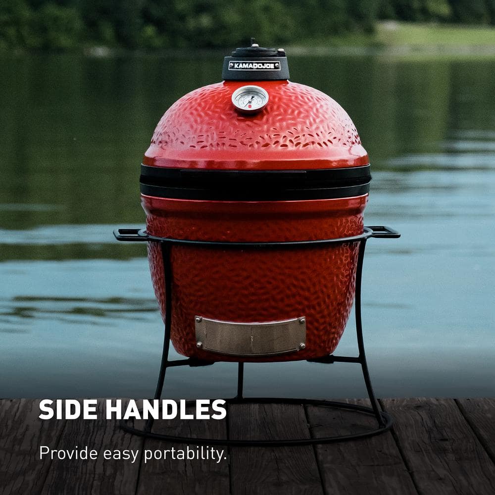 Blaze Red Ceramic Portable Charcoal Grill with Stainless Steel Grate
