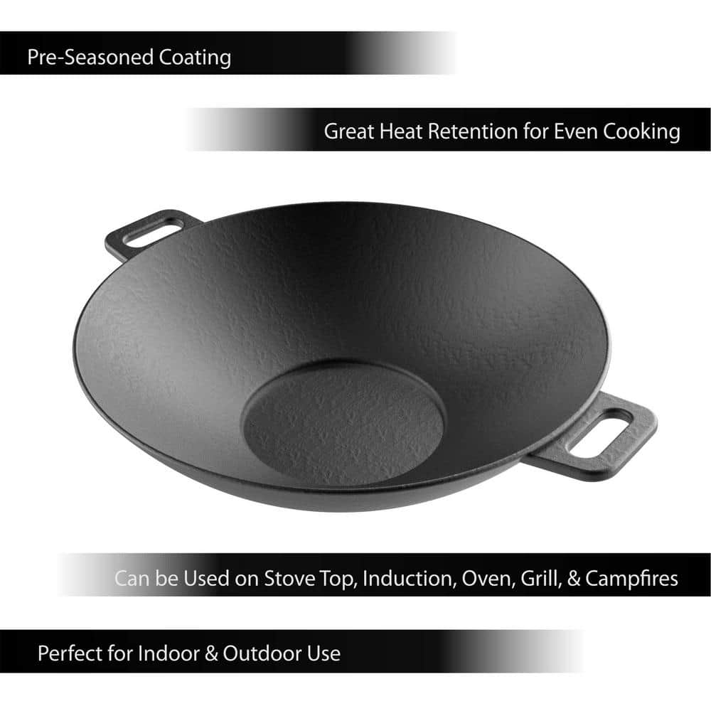 Lodge 14" Black Cast Iron Dual Handle Wok