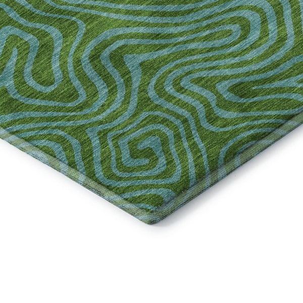 Mayfield Premium Machine Washable Abstract AMF1031 Green 2 ft. 3 in. x 7 ft. 6 in. Runner Rug