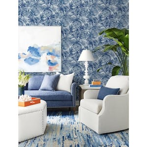 60.75 sq. ft. Coastal Haven Pacific Blue Cordelia Tossed Palms Embossed Vinyl Unpasted Wallpaper Roll