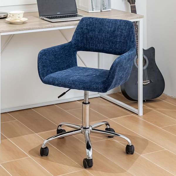 Homy Casa Ros Velvet High Adjustable Swivel Ergonomic Guest Chair Office Chair in Blue with Arms