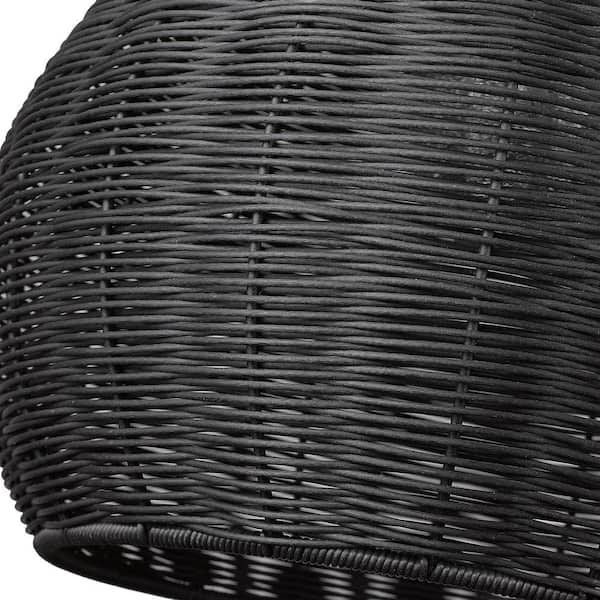 Golden Lighting - Melany 18.125 in. 1-Light Natural Black and Matte Black Wicker Dimmable Outdoor Pendant Light