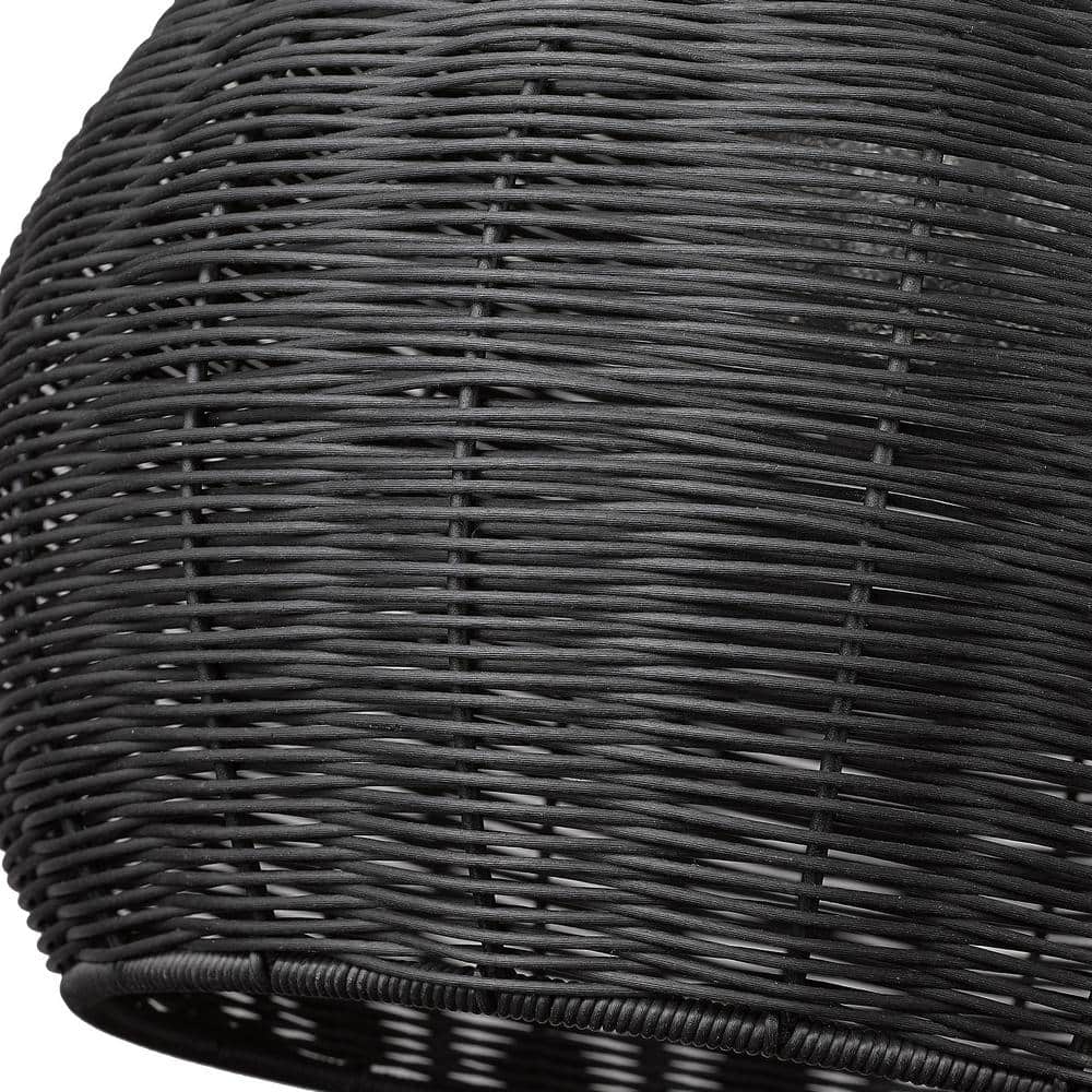 Matte Black Wicker and Glass Outdoor Pendant Light