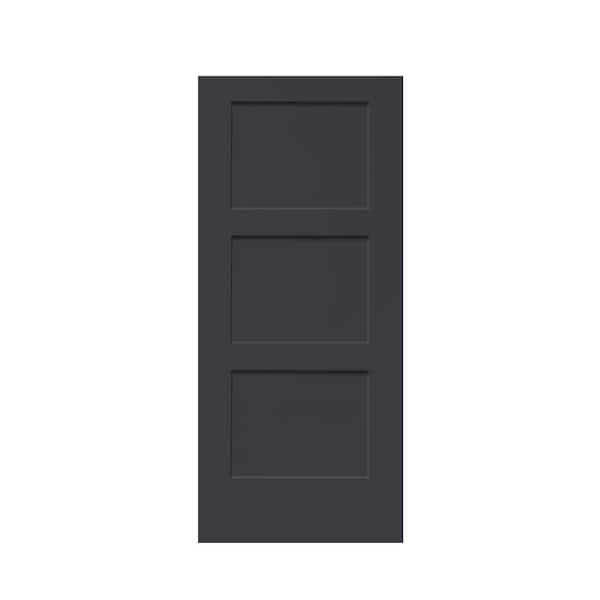 CALHOME 30 in. x 80 in. 3 Panel Hollow Core Charcoal Gray Stained ...