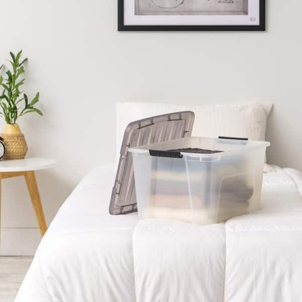 Iris 12 qt. Stack and Pull Clear Storage Box with Lid in Gray