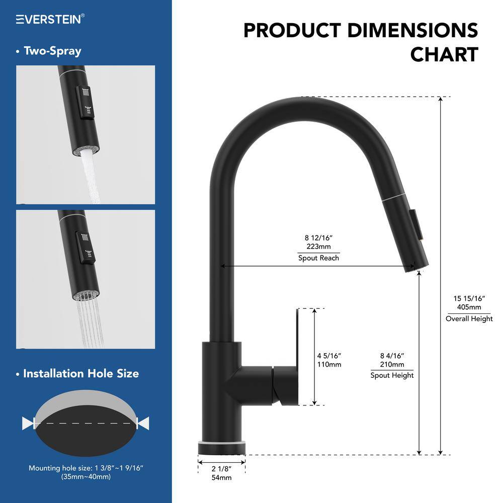 Matte Black Single Handle Pull Down Kitchen Faucet with LED Base