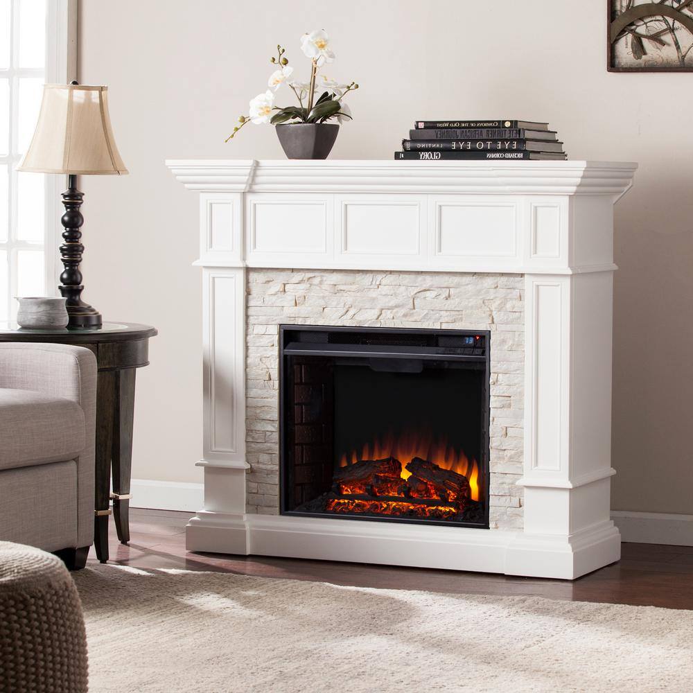 Amesbury 45.5 in. W Corner Convertible Electric Fireplace in White ...