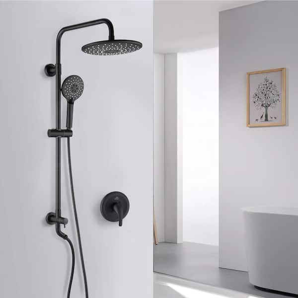 3-Spray Patterns 9 in.Wall-Mounted Shower System with Sliding Bar in Matte Black
