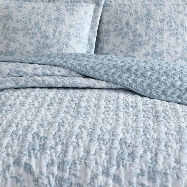 Laura Ashley Amberly 3-Piece Blue Polyester Seersucker Full/Queen