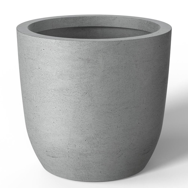 Lightweight 13.5in. x 13in. Stone Finish Extra Large Tall Round Concrete Plant Pot / Planter for Indoor & Outdoor