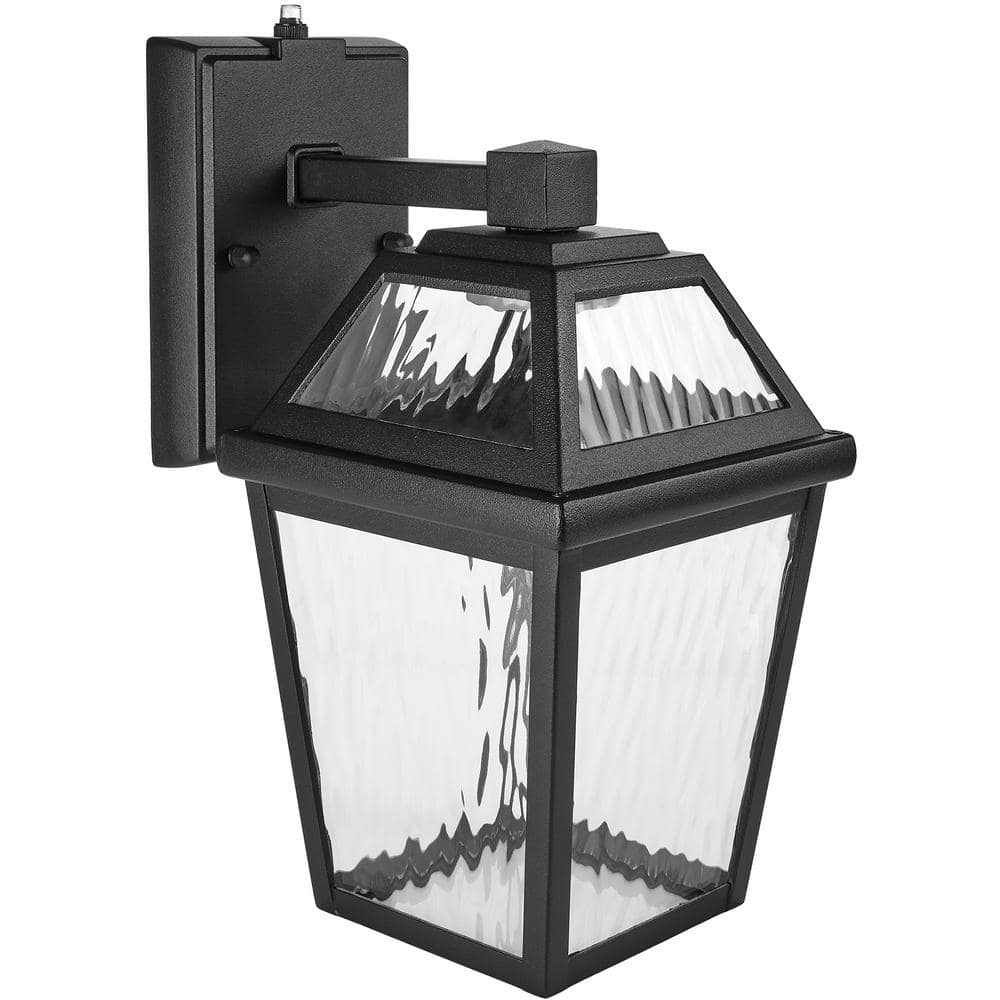 Maxxima LED Porch Lantern Outdoor Wall Light, Black with Water Glass, Dusk to Dawn Sensor, 600