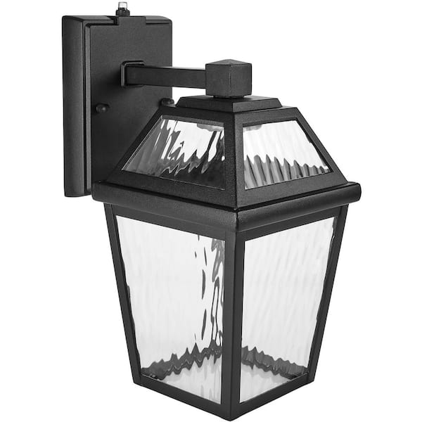 LED Porch Lantern Outdoor Wall Light, Black with Water Glass, Dusk to Dawn Sensor, 600 Lumens, 3000K Warm White