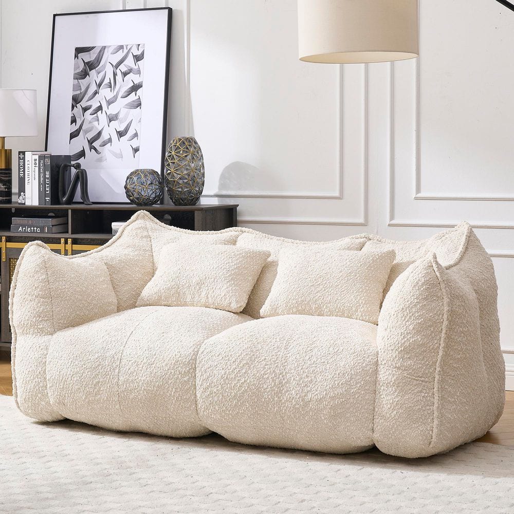 Beige Chenille Bean Bag Loveseat Sofa with Armrests and Pillows, Foam Filled Lounge Sofa for Living Room, Bedroom price history on PriceWatchPro