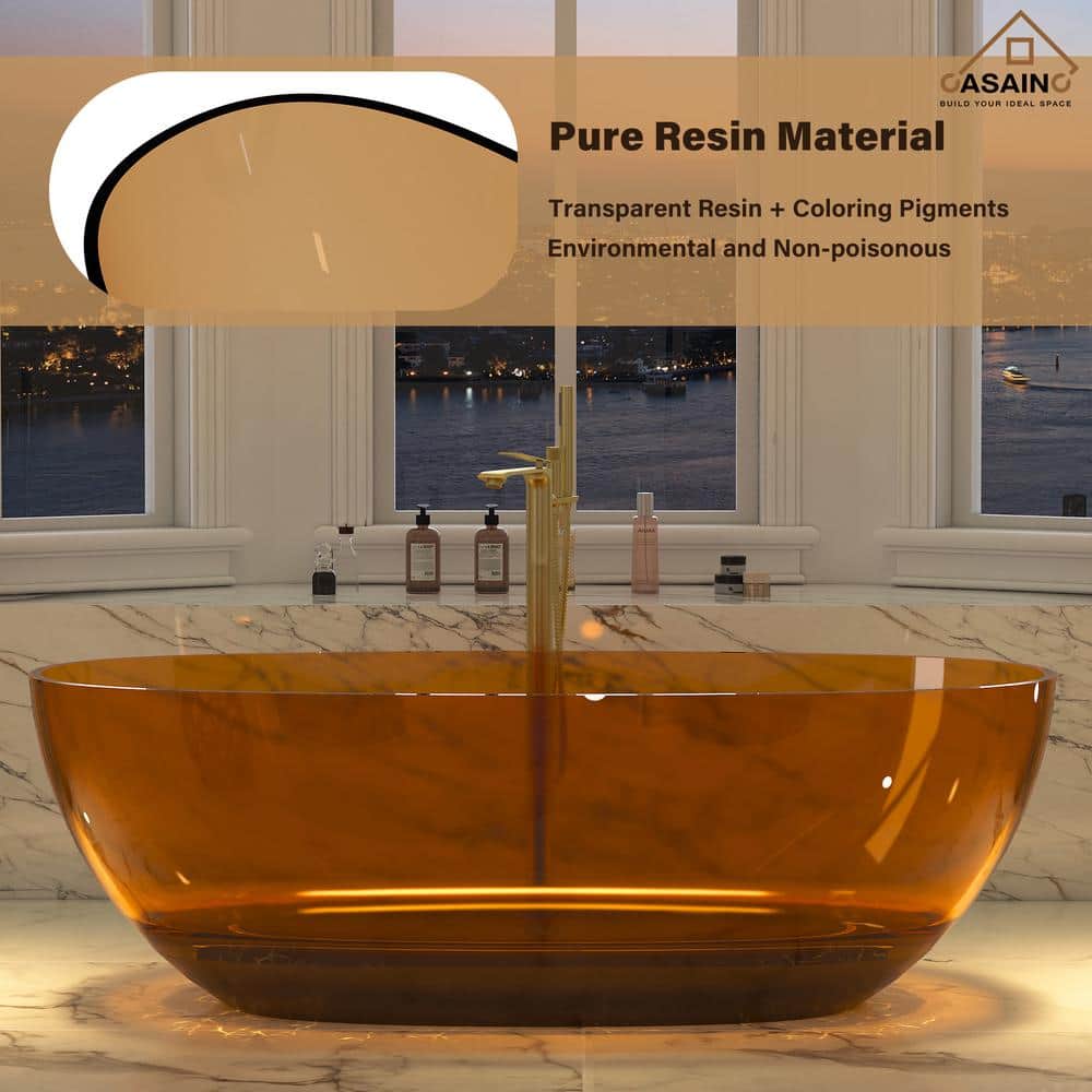 67'' Coffee Transparent Resin Freestanding Soaking Bathtub