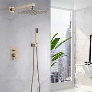 12 in. Brushed Gold Dual 2 Flow Rate Stainless Steel Bathroom Rain Shower Combo Set with Hand Shower, Brushed Gold