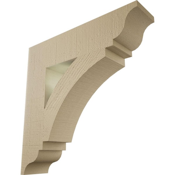 Ekena Millwork 5.5 in. x 24 in. x 24 in. Thorton Traditional Rough Cedar Woodgrain Timberthane Polyurethane Bracket, Primed Tan