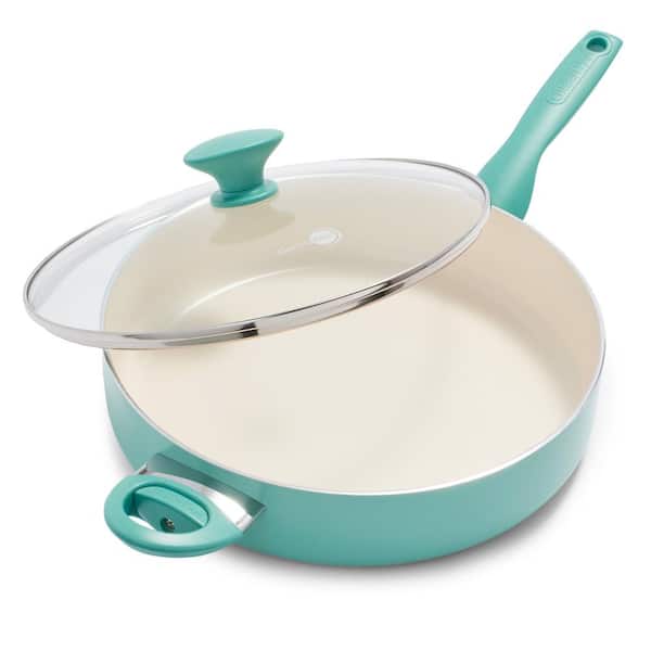 GreenPan Rio 5 qt. Healthy Ceramic Nonstick Saute Pan with Helper Handle and Lid in Turquoise