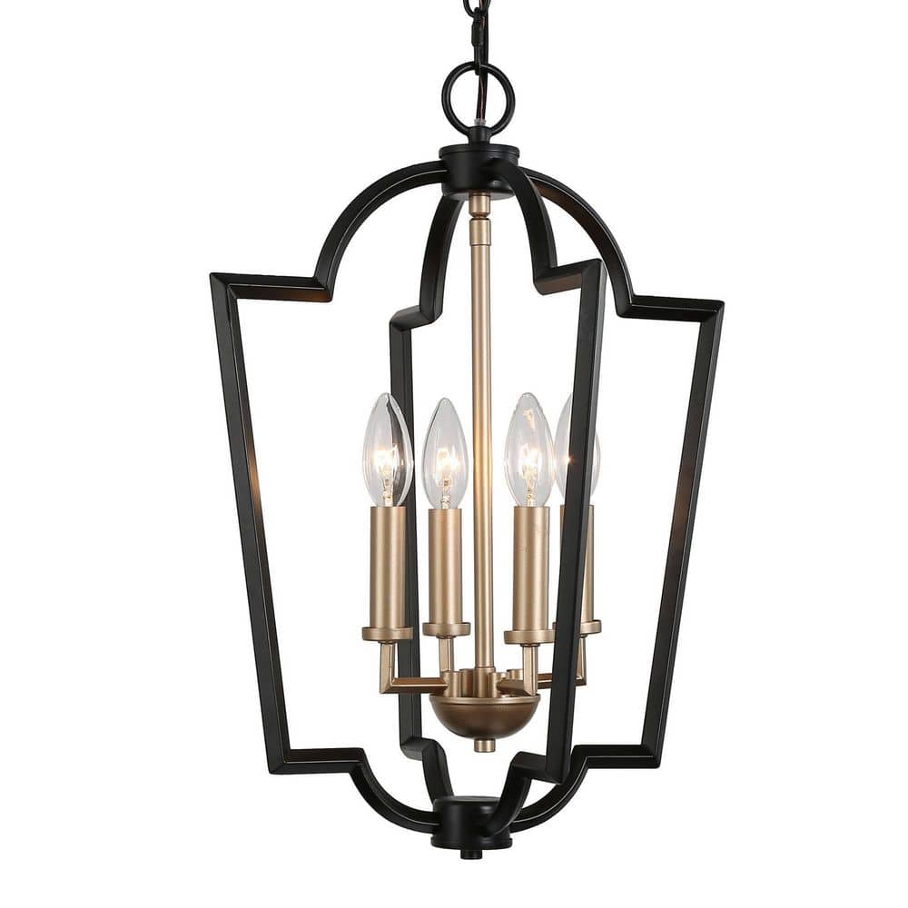 4-Light Black and Gold Chandelier, Modern Farmhouse Dining Room Kitchen Lantern Cage Candle Chandelier price history on PriceWatchPro