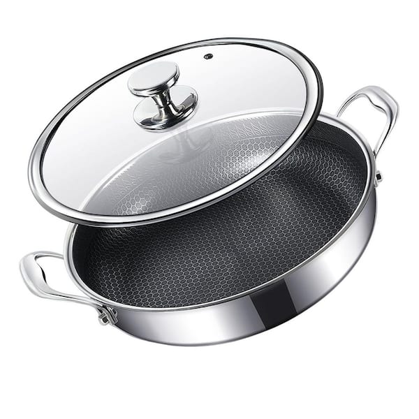 2-piece 5.5 qt Cream Stainless Steel Dutch Oven Pot with Lid Non Toxic PTFE PFOA Free Oven Safe All Cooktop