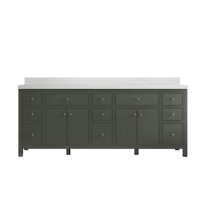 Sonoma 84 in. W x 22 in. D x 36 in. H Double Sink Bath Vanity in Pewter Green with 2" White Quartz Top