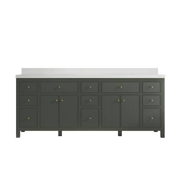 Willow Collections Sonoma 84 in. W x 22 in. D x 36 in. H Double Sink Bath Vanity in Pewter Green with 2 in. White Quartz Top