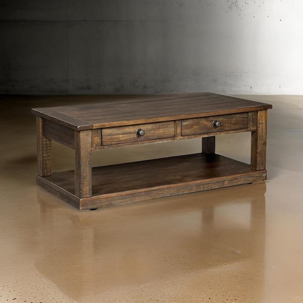 Benjara 24 in. Brown Rectangle Wood Coffee Table