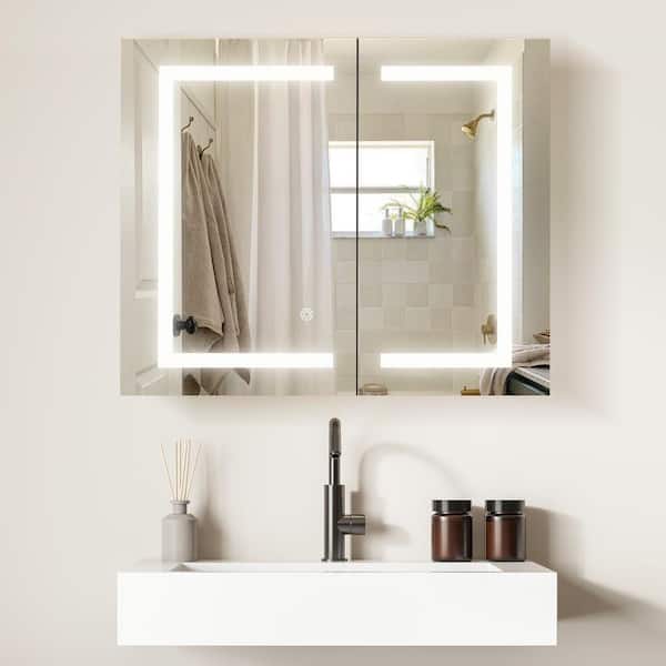 Hemnes 36 in. W. x 30 in. H Rectangular Aluminum Medicine Cabinet with Mirror