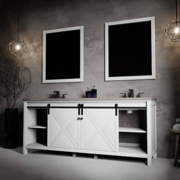 Marsyas 80 in W x 22 in D White Double Bath Vanity, Grey Quartz Countertop and Faucet Set