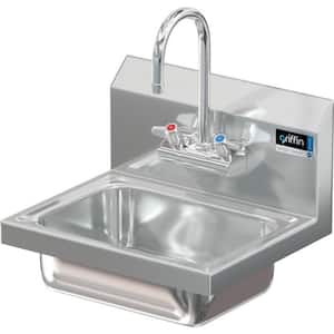 17 in. Wall Mount Stainless Steel 1 Compartment Commercial Hand Wash Sink with Faucet