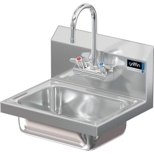 Griffin Products 17 in. Wall Mount Stainless Steel 1 Compartment Commercial Hand Wash Sink with Faucet