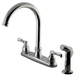 French 2-Handle Standard Kitchen Faucet with Side Sprayer in Polished Chrome