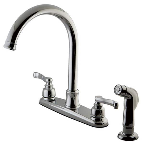 Kingston Brass French 2-Handle Standard Kitchen Faucet with Side Sprayer in Polished Chrome