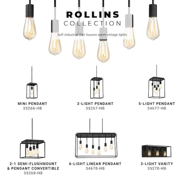 Home Decorators Collection Rollins 3, Rollins 3 Light Black Chandelier