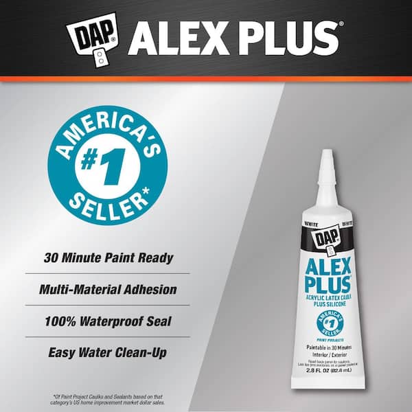 DAP Alex Plus 2.8 oz. White Acrylic Latex Caulk Plus Silicone (6