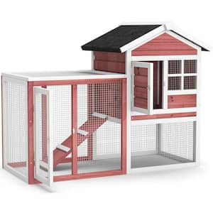 2-Story Wooden Rabbit Hutch Bunny Cage Small Animal House Shelter House in Auburn with Ramp and Removable Tray